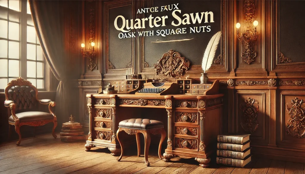 antique faux quarter sawn oak desk with square nuts